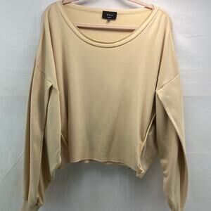 Vici Large Tan Women's cropped off shoulder ruffle sleeve Sweatshirt